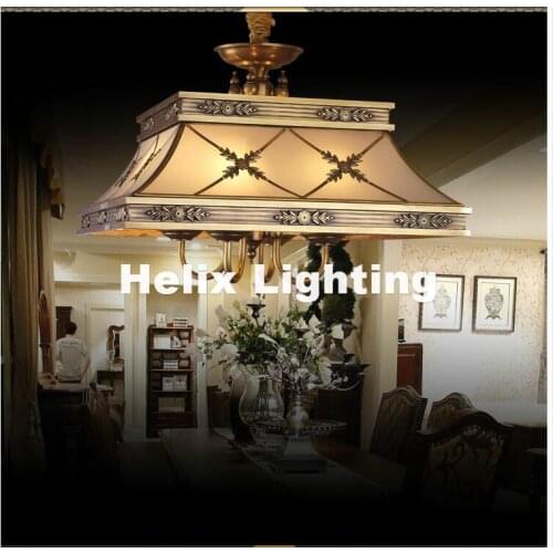 Nordic Bronze Candle Chandelier 90-260V 10 Arms Lamps Glass Lampshade Copper Material Chandelier Big Size Living Room Chandelier