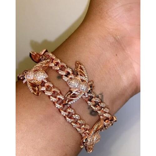 Cute Honey Bee Bracelets Bangles CZ Crystal rose Gold Color Chain Link Animal Bracelet Femme For hip hop Jewelry Female