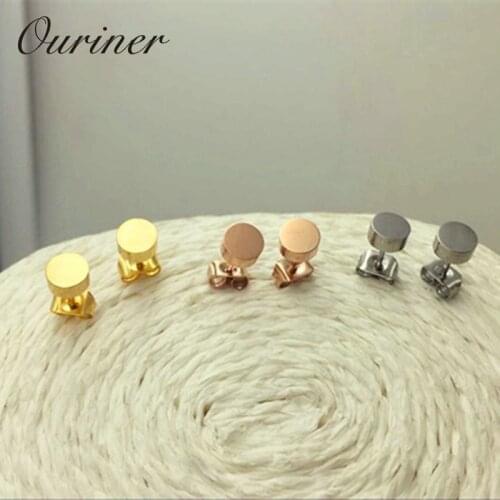 Fashion Jewelry Rose Rold Color Cute Round Frosted Tiny Stud Earrings For Women Girl Titanium Steel Bean Earrings KE007