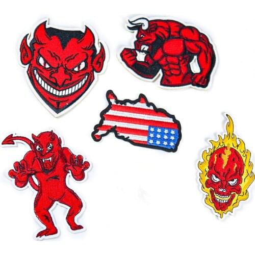 Punk Embroidered Hell devil USA Flag Patches For Clothing DIY Stripes Applique Clothes Iron On Patches Badges personality