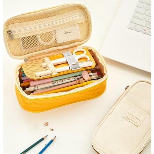 New Fashion Cute Pencil Case Macaron Color Canvas Stretch Large Capacity Pencil Box Kawaii Pencilcase Kids School Stationery