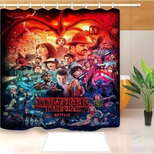 Stranger Things 3D Print Shower Curtain Polyester Fabric Bathroom Curtain Waterproof Hook Bath Curtain 04