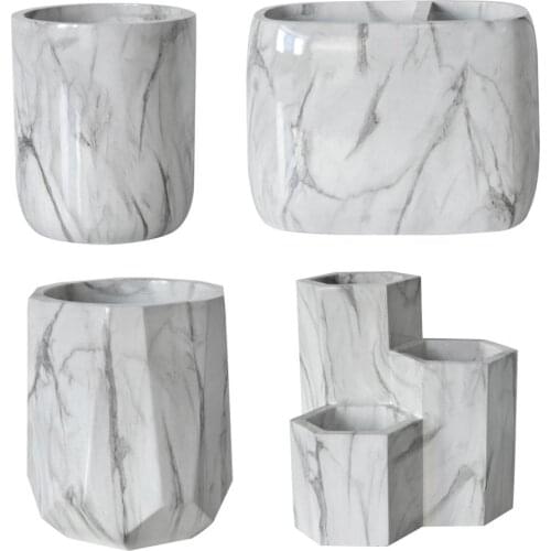 Office Home Creative Pen Holder Makeup Brushes Vase Storage Box With Marble Grain Desk Container Tool M17F