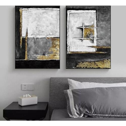 Modern Abstract Black and Golden Wall Art Canvas Painting Retro Industrial Style Wall Picture for Living Bedroom Home Decoration