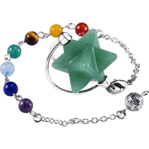 SUNYIK Green Aventurine Merkaba Star Pendulum with 7 Chakra Beads Chain,Divination Metaphysical Balancing Healing Reiki Stone