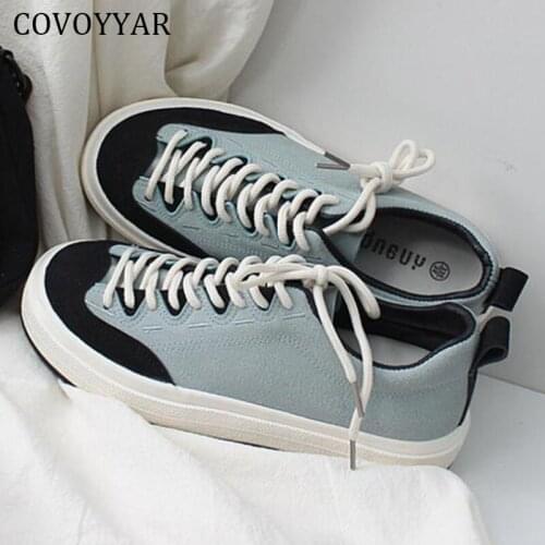 COVOYYAR Woman Shoes Tenis Flats Lace-up Mixed Colors Canvas 2021 Fashion Women Sport Flock Flat Ladies Shoes White WSN409