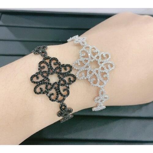 SLJELY Fashion Pure 925 Sterling Silver Black Arabesque Adjustable Bracelet Micro Cubic Zirconia Women ARCHI NOIR Brand Jewelry