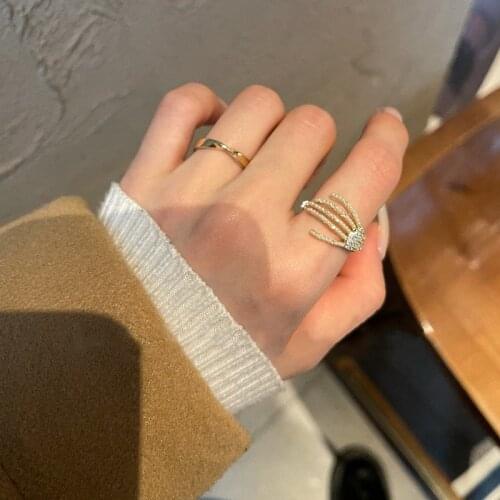 MENGJIQIAO Fashion Elegant Pearl Beads Adjustable Rings For Women Girls Delicate Zircon Finger Knuckle Rings Jewelry Gifts