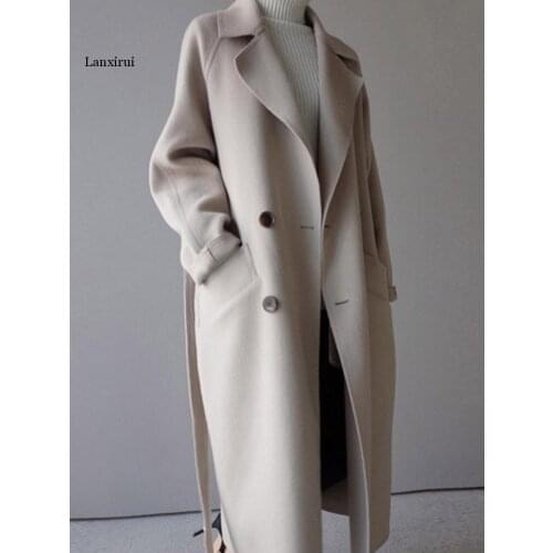 Winter Coat Women Wide Lapel Belt Pocket Wool Blend Coat Oversize Long Trench Coat Outwear Wool Coat Women