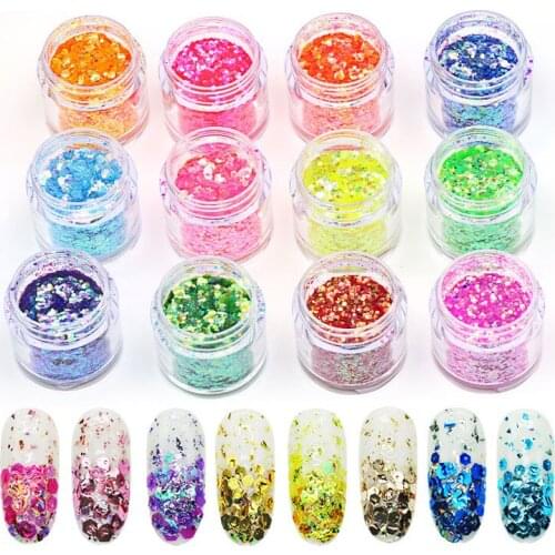 10ml/Box Holographic Nail Art Chunky Hexagon Glitter Sequins Mixed Sizes Galaxy Glitter Flakes For Manicure Polish Decoration