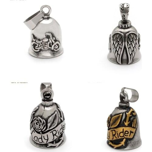 10pcs/lot Titanium Angels Wing Small Bell Pendant Motorcycle/Rose Lady Rider Bell Keychain Charms DIY Jewelry Making Finding