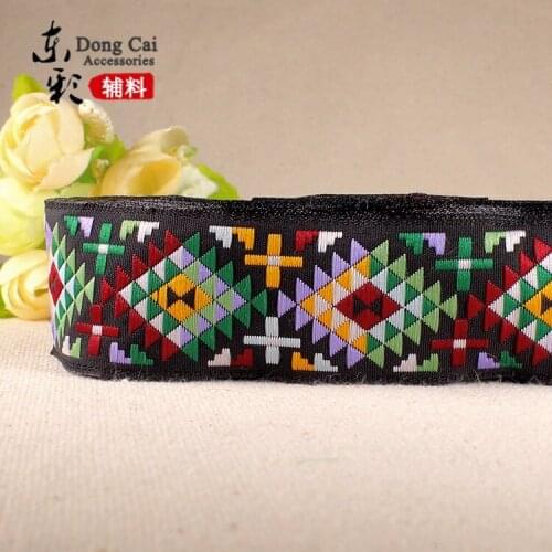 10 Yard/lot Folk style cotton black geometric ribbon garment accessories bags summer mat edging strip 2 sizes