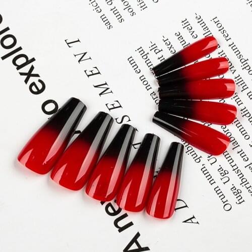 20PCS Gradient False Nail Art Tips Set Full Cover Long Ballerina Press on Nails Artificial Detachable DIY Manicure Jelly Sticker