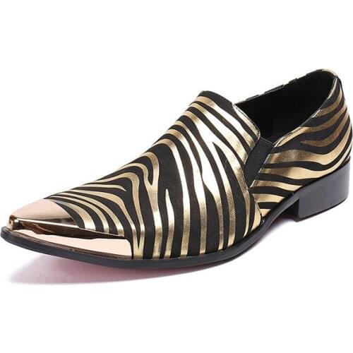 2021 Fashion Gold Striped Men Genuine Leather Shoes Party Wedding Formal Men Dress Shoes Big Size Designe Italian Brogue Shoes