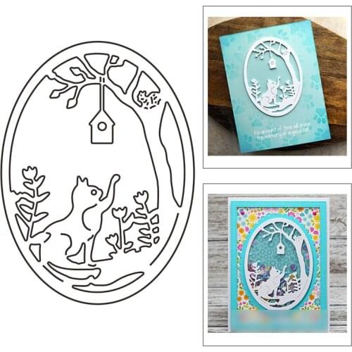 2021 New Oval Frame Metal Cutting Dies For Mould Cut Craft Making Animal Siamese Cat Background Card Scrapbooking No Stamps Sets