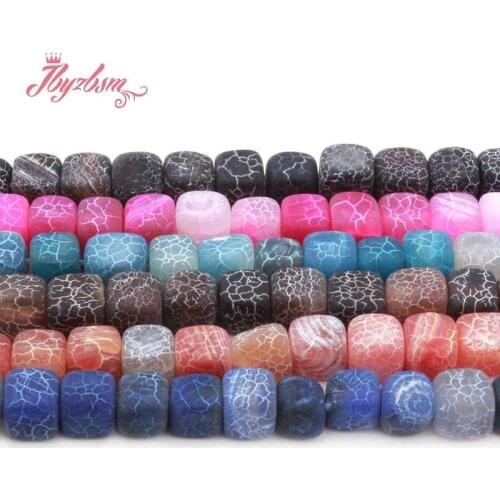 8mm Natural Square Frost Crack Colorful Weathered Agates Natural Stone Beads For DIY Women Bracelet Necklace Jewelry Making 15"
