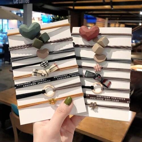 8PCS/Set Simple Love Girls Hair Rope Student Style Ball Circle Bow Knot Geometry Female Hair Circle Hair Accessories