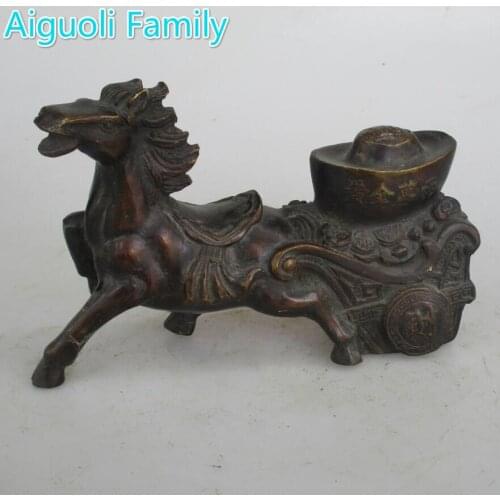 AAA+Rare Chinese Old Copper Carved Horse Money Car Statue/Metal Sculpture Craft For Home Decoration Antique Collection