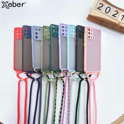 Matte Clear Chain Necklace Lanyard Phone Case For Samsung A52 A72 A32 A12 5G A42 S20 FE S21 Note 20 Ultra 10 Pro S10 Plus S9 S8