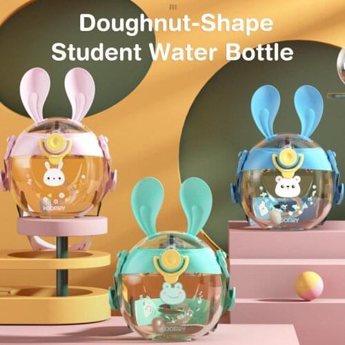 Kid Thermos Cup Cute Transparent Straw Cup Student Water Bottle Drinking Cup Donut Kettle Cartoon Water Bottle