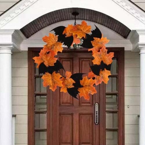 Halloween Bat Maple Leaf Wreath Pendant Maple Leaf Bat Door Wreath Wall Decoration Party Decoration Pendant Props