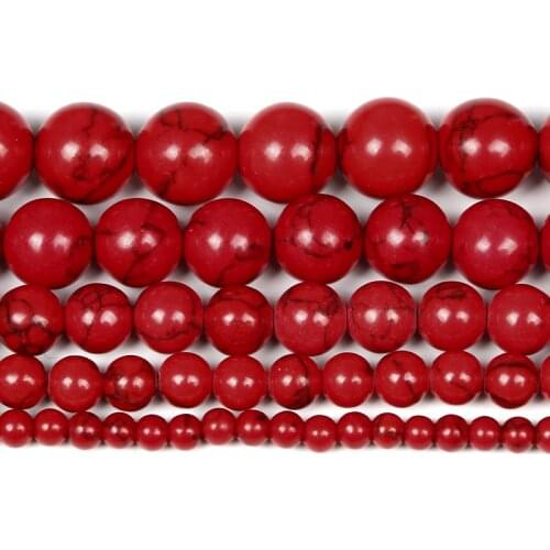 Natural Stone Red Cracked Veins Turquoises Charm Round Loose Beads For Jewelry Making Needlework Bracelet DIY Strand 4-12 MM