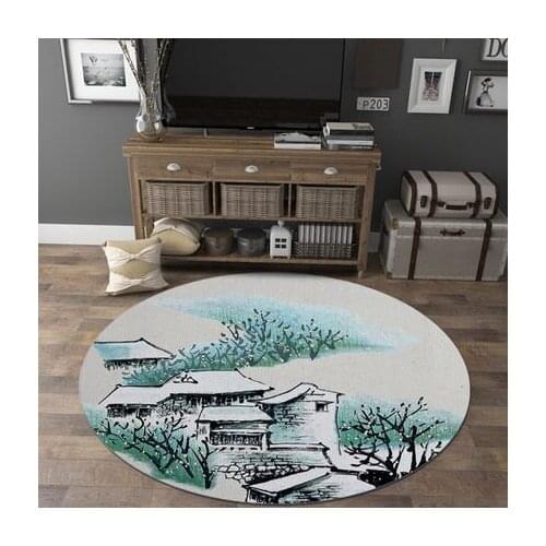 Chinese Style Round Landscape Carpet Living Room Bedroom Sofa Chair Non-Slip Mat