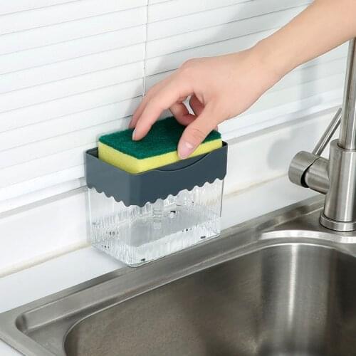 Kitchen Pressing Soap Box Household Dishwashing Liquid and Cleaner Sponge Pressing Automatic Liquid Out Box Cleaning Tools