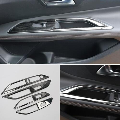 LHD Stainless Steel Interior Door Handle Window Switches Cover Trim For Peugeot 3008 GT 2016 2017 2018 Car Styling Accessories