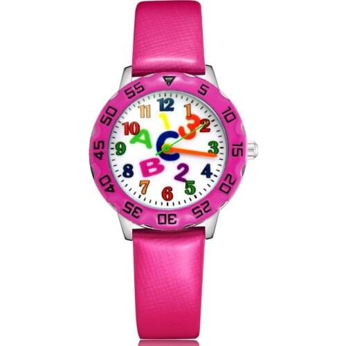 Fashion Pretty Cartoon Colorful Big Letters Style Children Kids Student Girls Boys Quartz Leather Wrist Watches Clcok JM177