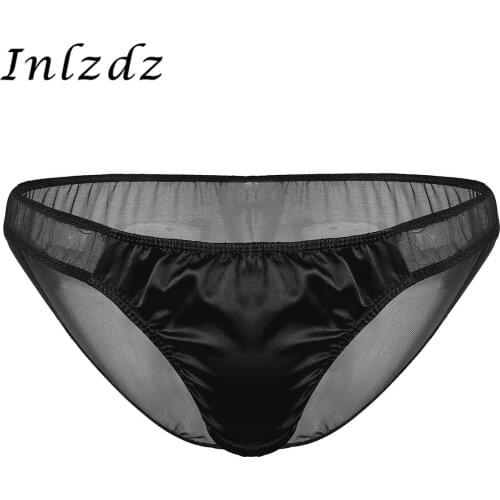 Mens Lingerie Sex Underwear Sheer Mesh Shiny Ruffle Transparent Bikini Briefs Exotic Underwear Sexy Lingerie See Through Panties