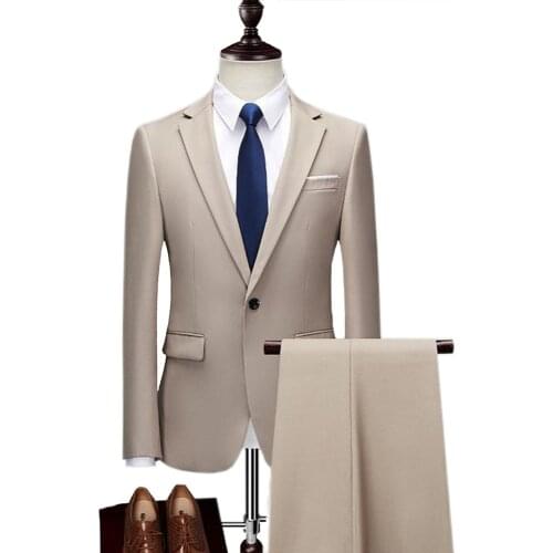 Mens Formal Business Suit 2 Pieces Notch Lapel Tuxedos Groomsmen One Button 2020 New(Blazer+Pants)