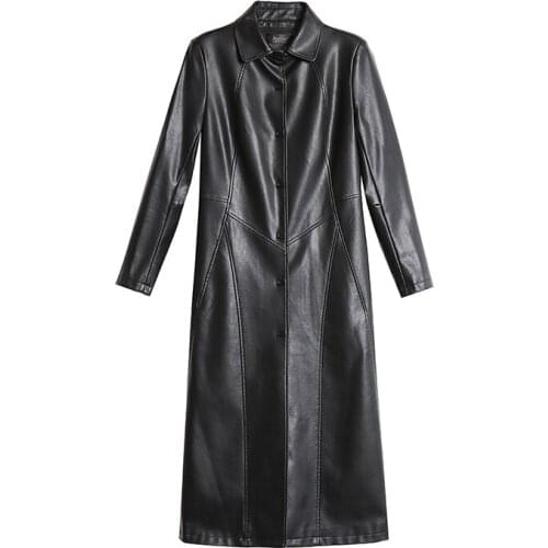 2020 New Elegant Genuine leather jacket for women Caots Long Slim Embroidery Sheep femme outwear plus size 5XL