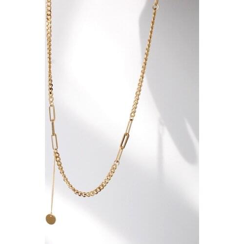 Titanium With 14K Gold Layered Chain Necklace Women Stainess Steel Jewelry Party Designer T Show Runway Gown Japan Korean