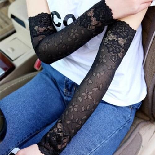 Fashion Sexy Summer Female Half Finger Sunscreen Short Lace Gloves Women Driving Rose Flower Pattern Fingerless Sun Gloves K9