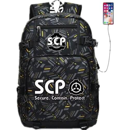 SCP Secure Contain Protect Backpack Fashion Laptop Travel Backpack with USB port students Book School Bag