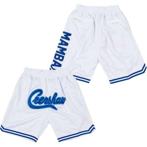 BG Basketball shorts CRENSHAW MAMBA Embroidery sewing Zip pocket outdoor sport big size various styles White sandbeach shorts