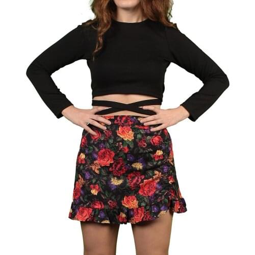 Women Summer 2021 Floral Printed Sexy Skinny Mini Ruffled Ruched Drawstring Beach Party Casual Elegant Streetwear Fashion Skirt