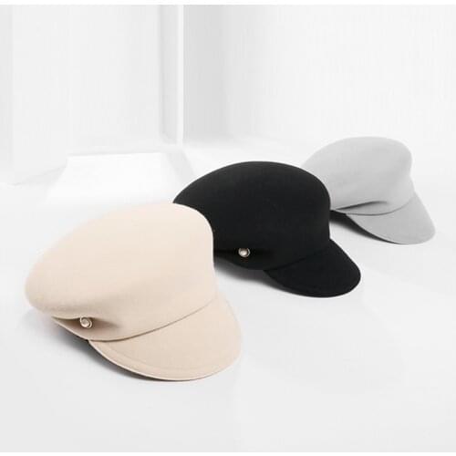 H756 Women Wool Visor Hat Autumn Winter Fashion Warm Simple Pure Color Short Eave Cap Female Girl Travel Shopping Casual Hats