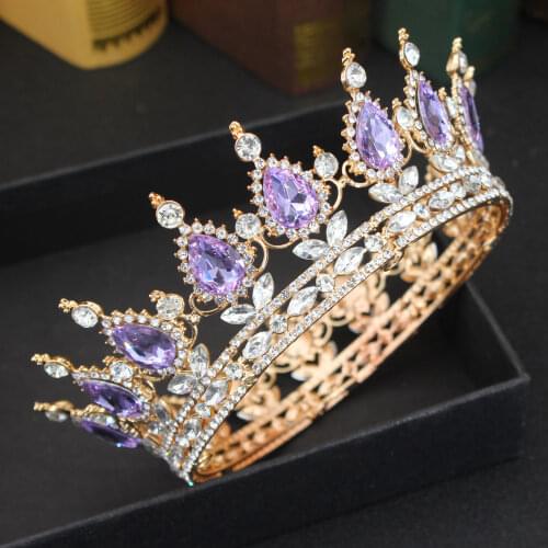 Gold Pink Queen King Tiaras and Crowns Bridal Women Crystal Headpiece Bride Prom Hair Ornaments Wedding Hair Jewelry Accessories