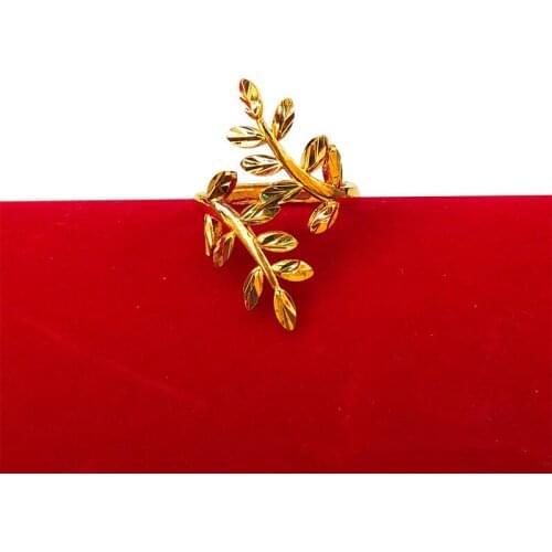 Charmhouse Gold Color Rings for Women Wedding Band Pure Gold GP Leaf Finger Ring Size 6/7/8# Fashion Jewelry Anillo Bague Gifts