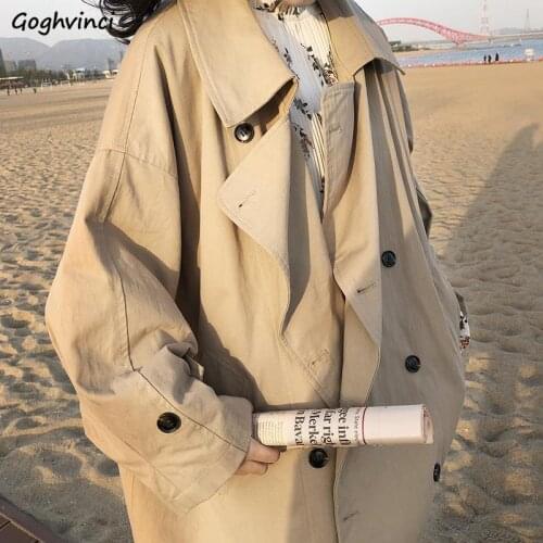 Women Trench Spring New Windbreaker Double Breasted OL Solid Long Coats Loose Trendy Chic Leisure All-match Student Ulzzang New