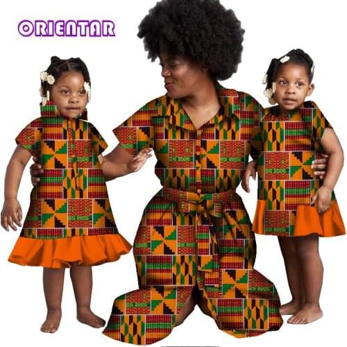 New Family Matching Clothes African Dresses for Mother and Daughter African Print Cotton Women Girl Long Dress Plus Size WYQ653