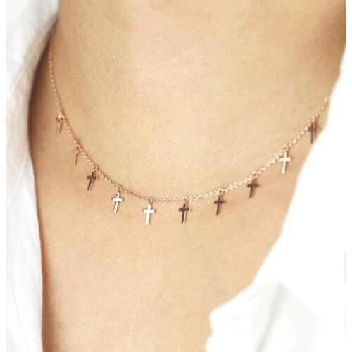 Cross Necklace Women Aesthetic Cross Tassel Pendant Chain Necklaces Bohemian Style Harajuku Women Jewelry Kpop Collares