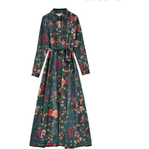 2021Autumn Vintage Slim Plus Size Midi Women Dress Boho Floral Mulberry Silk Long Sleeve Maxi Dress Elegant Party VestidosFC1357