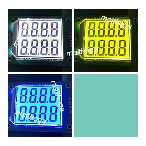 20P HTN Positive Double Row 4-Digits Segment LCD Panel Module White/Yellow Green/Blue Backlight PCF8576DT Drive IC I2C Interface