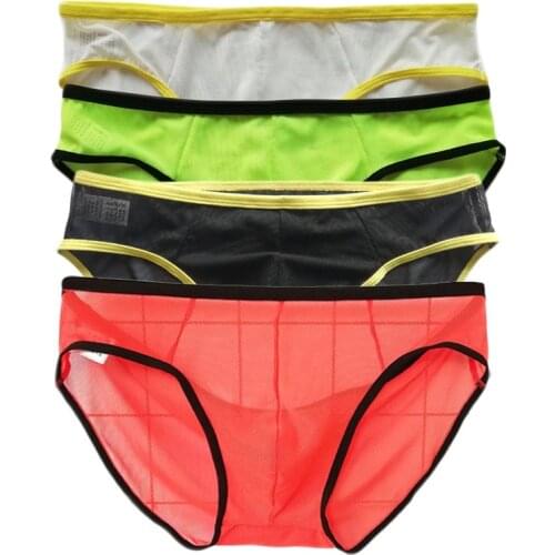 4PCS Men Underwear Briefs Summer Transparent Bikini Sexy Mesh Soft Breathable Low Rise Underpants Briefs See-through Male Briefs
