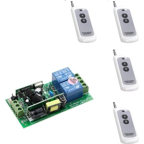 New Arrival RF Wireless Remote Control System 2CH AC85V-250V Receiver and 4pcs Transmitter 2Keys with Learning Code 315/433mhz