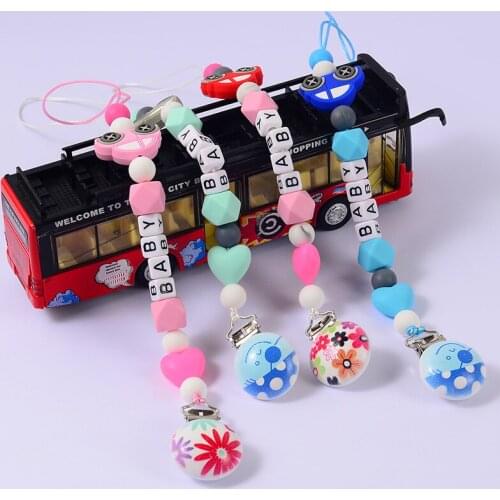 Custom Baby Personalised Name Pacifier Chain Silicone Car Wooden Clips Soother Pacifier Chain Nipple Holder for Baby Gifts