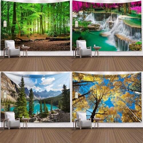 Farmhouse Decor Window Tapestry Headboard Polyester Yoga Shawl Psychedelic Forest Tapestry Wall Hanging Wall Tapestry Blankets